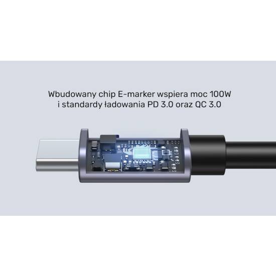 Kabel USB-C -> USB-C kątowy 2,0m PD 100W Unitek C14123BK-2M